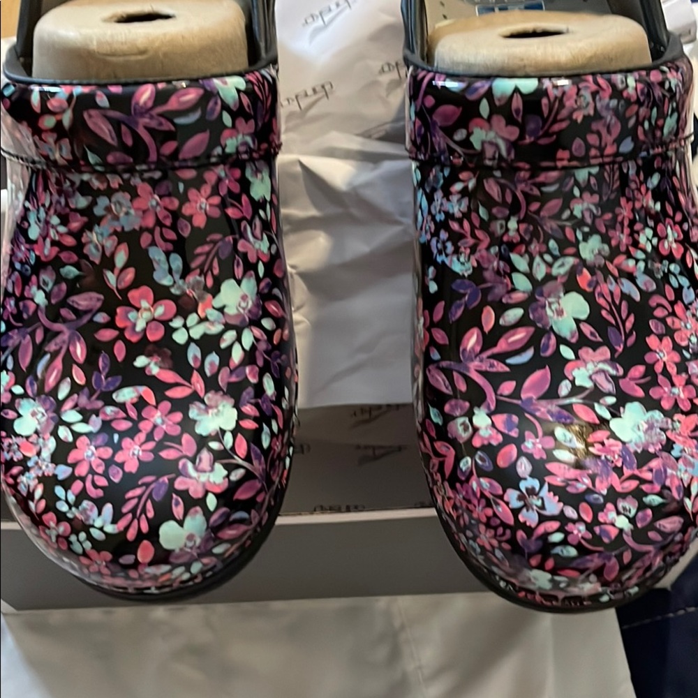 Floral Clogs with Pink and Green Design